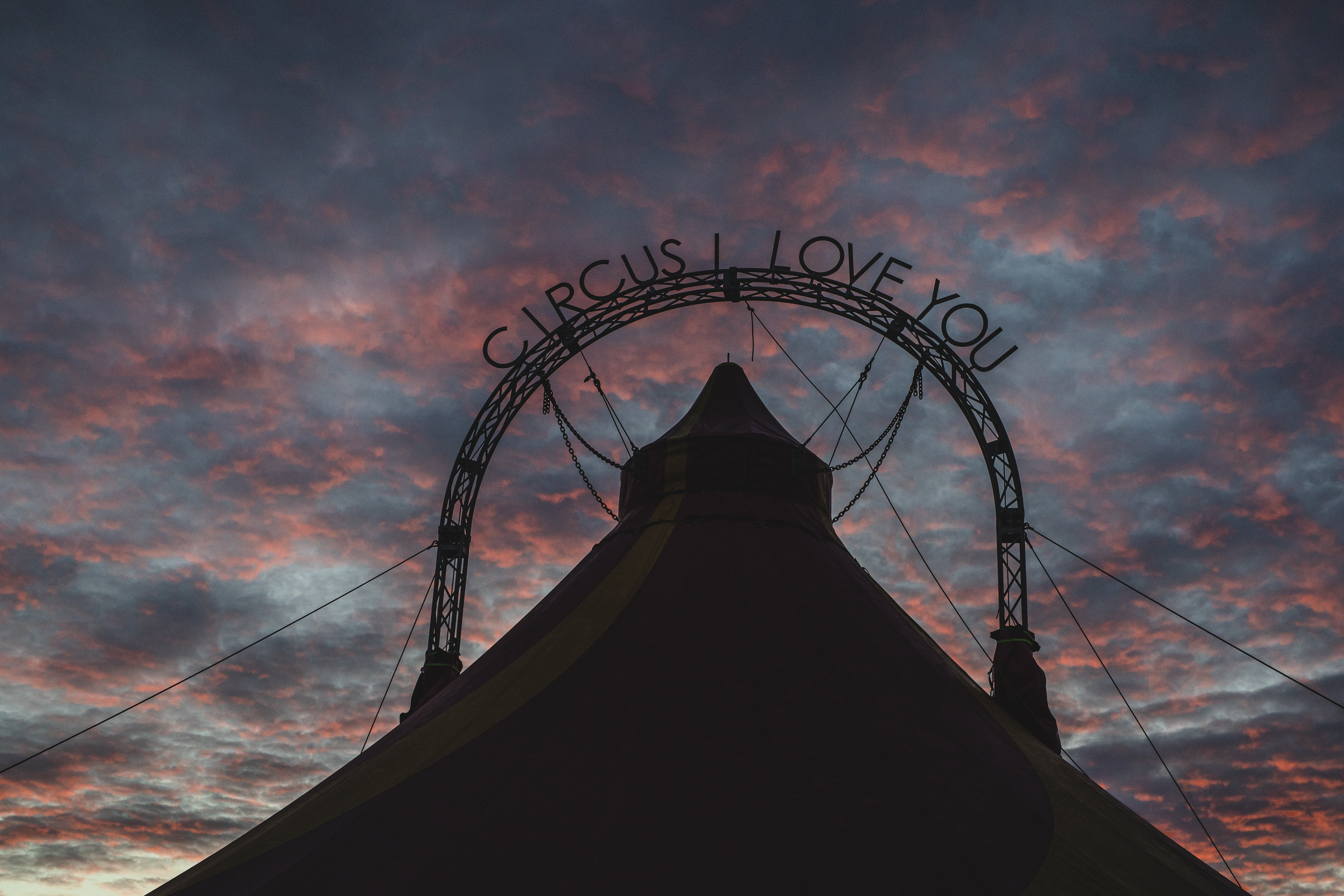 High resolution photo of a circus tent at sunset