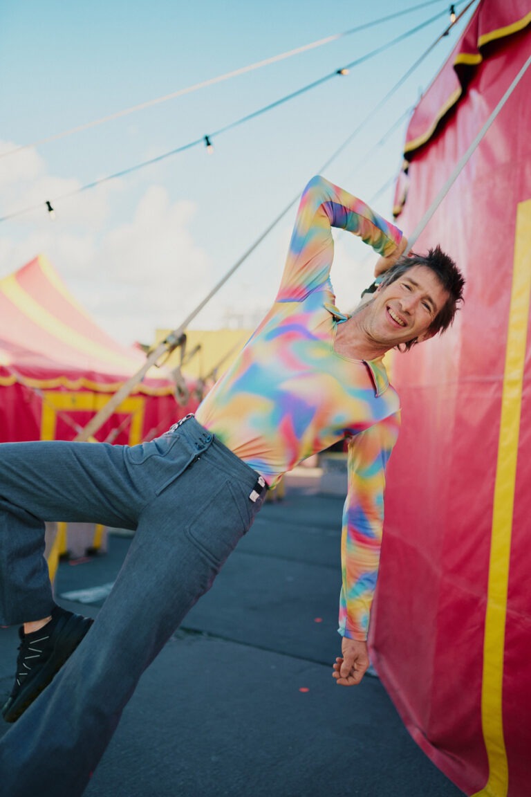 Jérôme Galan in front of the tent in costume