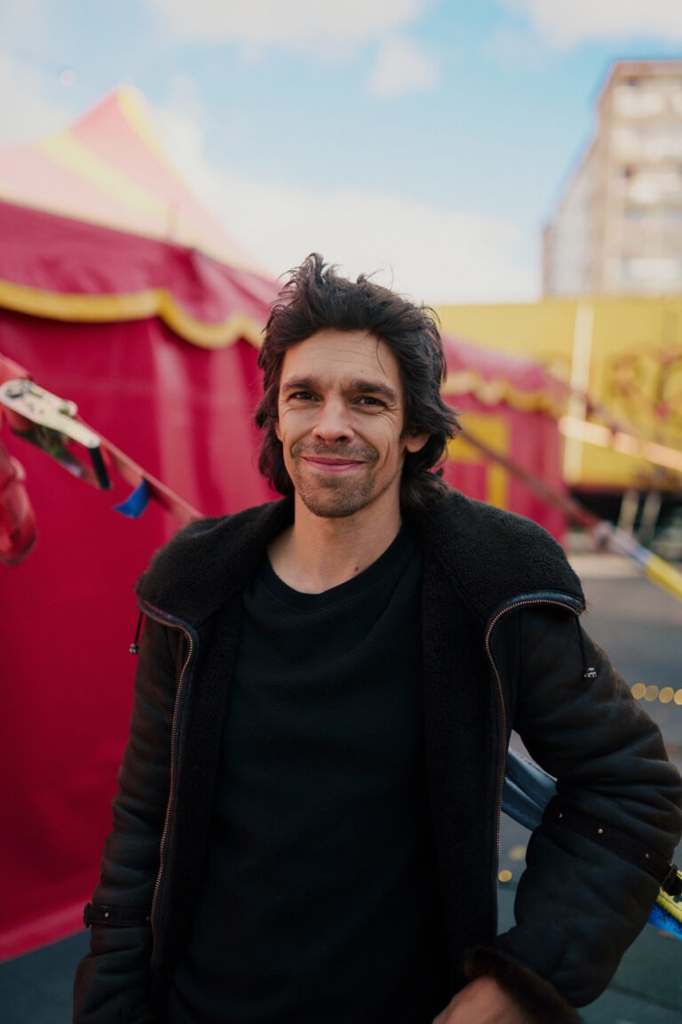 Julien Auger in front of the tent